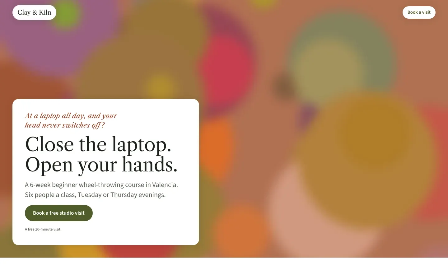 First screen made by the first version for a test brief: a white card with rounded corners over a blurred colour background