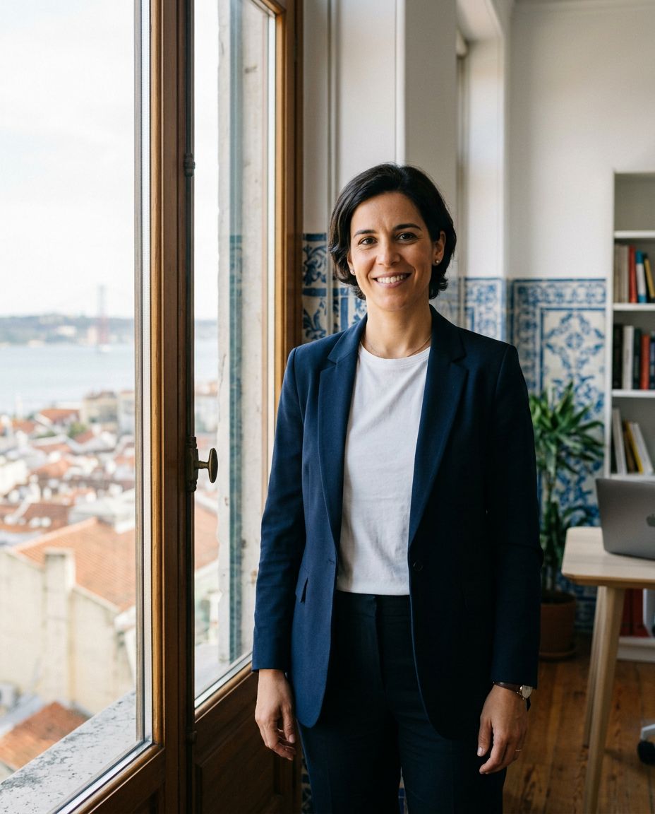 Inês Carvalho in her office in Lisbon, by the window