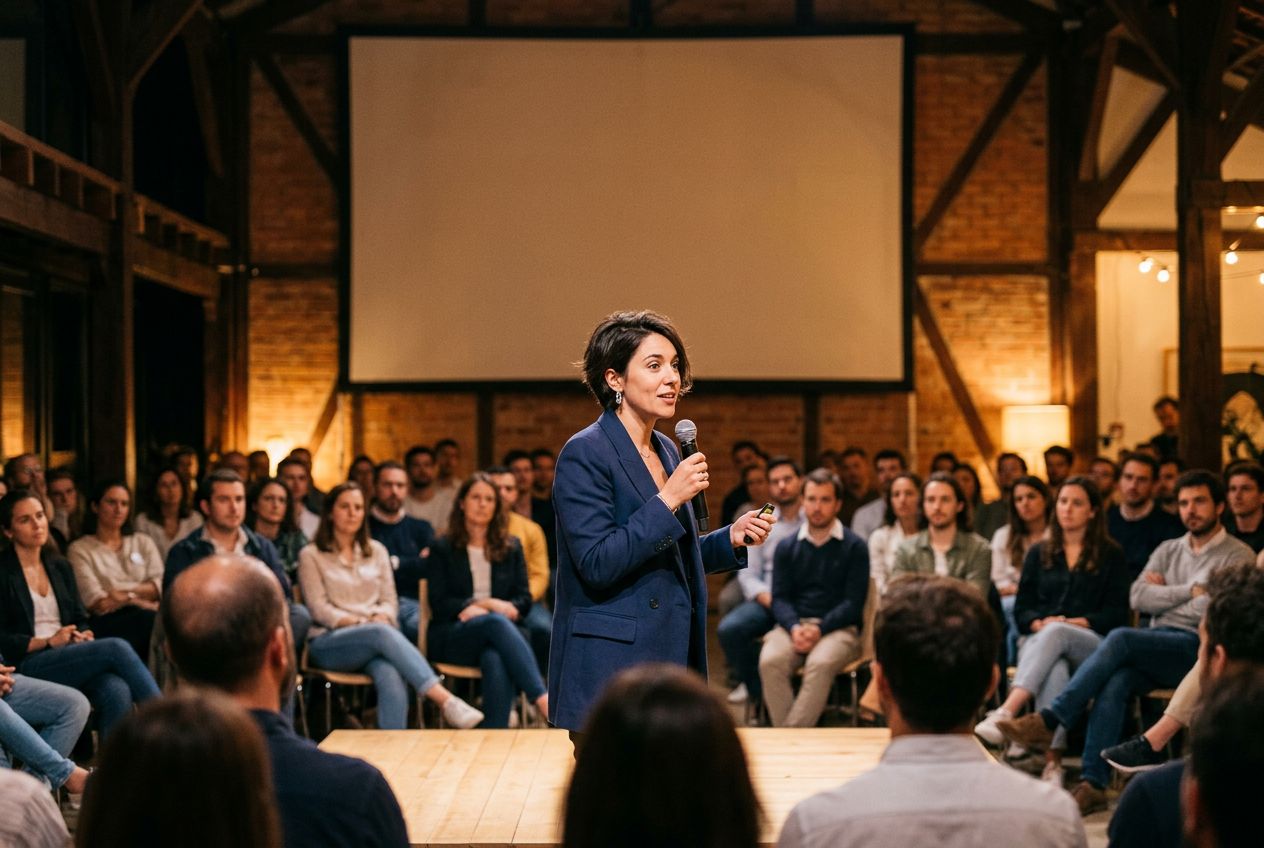 Inês speaking to a full room at the Lisbon E-commerce Founders meetup